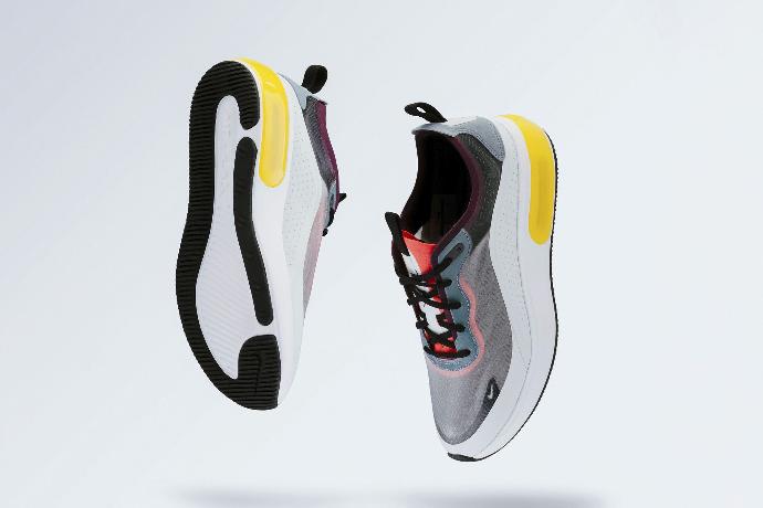 imagen de un par de zapatillas de deporte modernas flotando en el aire